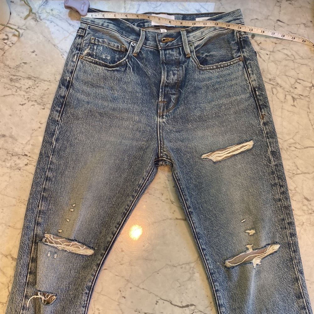 Frame Denim Le Original Ripped High Waist Ankle Jeans Cascade Blue Rip Sz 26